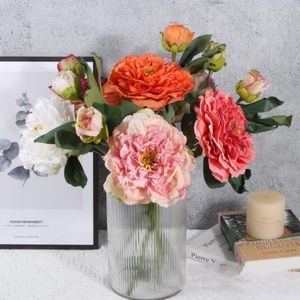 Decorative Flowers 2Pc Simulation Peony Flower Roasted Edge Retro Artificial With Bud Home Decoration Wedding Event Layout Fake