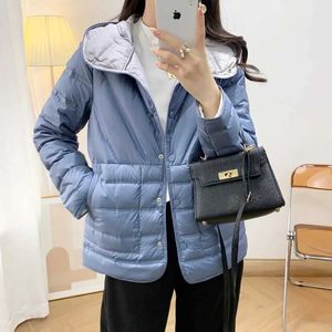 Ny Autumn Winter Ultra Light Double Sided Puffer Jacket Women Casual Hooded 90% Down Coat Short Reversible Female Parka