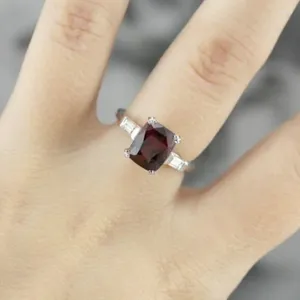 Cluster Anéis Moda Romântica Garnet Feminino Noivado Criativo Nupcial Princesa Aniversário Anel Tamanho 6-11