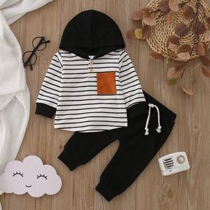 Clothing Sets Toddler Boys Girls Long Sleeve Striped Prints T Shirt Hooded Pullover Tops Pants Outfits Clothes Set 6t 2t Outfit