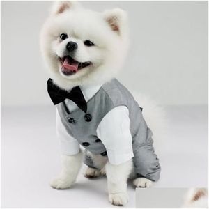 Dog Apparel Pet Birthday Party Costume Tuxedo Suit For Small Medium Large Breed Formal Vest With Bow Tie Gentleman Drop Delivery Home Dhkgp