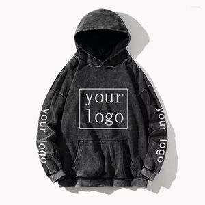 Herrtröjor Anpassade tryck DIY Design Text Logo Bild Bomull Vintage Washed Hoodie Anpassa personliga dropptröjor