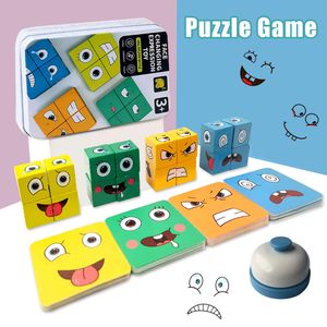 New Kids Face Change Cube Game Montessori Expression Puzzle Building Blocks Toys Early Learning Educational Match Toy for Children