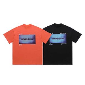 T-shirt da uomo e da donnaLawFoo Primavera / Estate China-Chic Brand American Open CCD Print Half High Collar Loose Edition T-shirt da coppia Fashion
