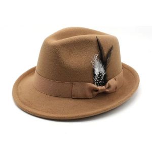 Autumn Winter Fedora Hat Jazz Top Hats For Women Men Fedoras Liten Brim Cap Felt Caps Trilby Christmas Party Gift 8Colors