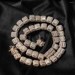 チェーンUWIN 10mm Baguetter Chain Square CZ Paved Bling Pink Iced Out Choker Necklace Hiphop Jewelry for Gift