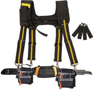 Tool Bag Tool Belt Suspenders Bag Adjustable Lumbar Support Combo Apron Tool Belt and Yoke-style Suspenders for Carpenter Electrician 231122