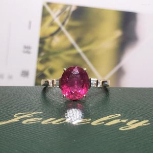 Cluster Rings Rubellite Ring Fine Jewelry Pure 18K Gold Natural Tourmaline 2.3ct Gemstones Diamonds Gift Female For Women