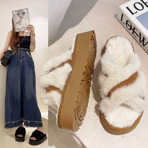 Internet celebrity high-end thick soled plush slippers for women outerwear ins trend new autumn and winter increase plush 231007