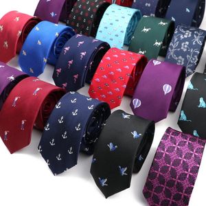 Bow Ties Blue Red Printed Męskie zwierzęcy Zwierzęta Kotwica Balon powietrza Wzór Slim Nurny Nucidus Business Party Wąskie gravaty samiec