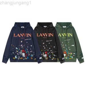 Designer Lanvin Hoodie Lanvins Langfan Star Same Style Autumn and Winter New Terry Wash Water Graffiti Colorful Ink Letter Couple Hooded Sweater