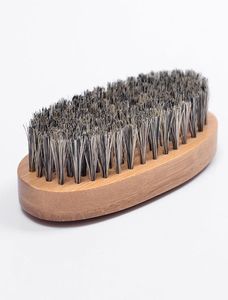 Epacket Boar Hair Brestle Beard Mustasch Brush Militär hårt runda trähandtag antistatisk persikekam frisörverktyg för män8548974