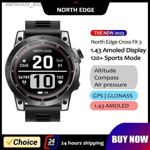 Wristwatches North Edge 2023 New GPS Watches Men Sport Smart Watch HD AMOLED DISPLAY 50M ATM ATM ATM ALTYSER COMPAMSS SMARTHOTCH FOR MENQ231123