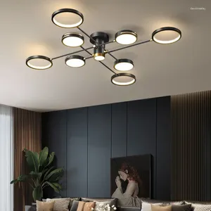 Ceiling Lights Minimalist Round Led Living Room Study Dining Chandelier Bedroom Black Lamp