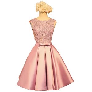 Krótkie sukienki z domu aplikacje Satynowe Bow Backless A-Line imprezowe suknie księżniczki urodziny mini bal na guberowanie koktajlowe suknie 07