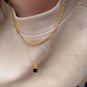 Pendant Necklaces Stainless Steel Turquoise Square Double Layer Necklace Fashion Jewelry For Woman Girls Sexy Clavicle Chain Party Gift
