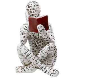 Nordic Modern Reading Woman with Letter Pattern Thinking Women Sculpture Reading Woman Figurine Pulp Bookshelf Decor