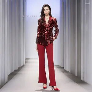 Women's Two Piece Pants Autumn 2023 Style French Chic Sequined Suit Casual Woman