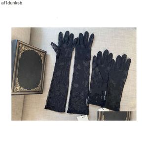 gglies Five Fingers Gloves Black Tle For Women Designer Ladies Letters Print Embroidered Lace Driving Mittens Ins Fashion Thin Party 2 Drop Dh5Gz