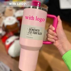 Pink Flamingo 1:1 With Logo 40oz Stainless Steel Adventure H2.0 Tumblers Cups with handle lid straws Travel Car mugs vacuum insulated drinking water bottles b1123
