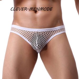 Cuecas sexy masculinas fishnet oco para fora roupa interior ver através transparente hombre lingerie exótica bulge bolsa trajes fetiche