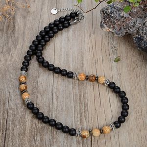 Kedjor Mäns naturliga Map Stone Tiger Eye Frosted Black Agate Pärlor är inte vackra stålhalsband Enkla smycken 45/50/60mm