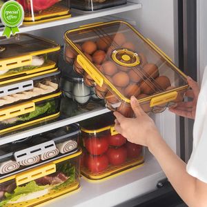 New Multi Size Stackable Refrigerator Storage Box Food Grade Containers Kitchen Eggs Organizer Box with Drainboard Timer Clear Large