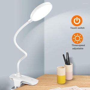 Tischlampen LED-Clip-Schreibtischlampe USB-Aufladung 3 Modi Wiederaufladbarer Augenschutz Nachtschlafsaal Lesestudie Nachtlicht