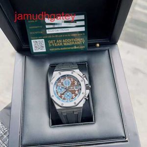 AP Swiss Luxury Watch Royal Oak Offshore Series 26470st Brown Blue Color Matching Date Timing Funktion Automatisk mekanisk herrklocka 18 Komplett uppsättning