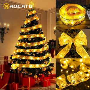 Christmas Decorations Decoration LED Ribbon Fairy Lights Tree Ornaments for Home DIY Bows Light String Navidad Year 2024 231123