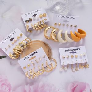 Hoop Earrings 6Pair/set Trendy Simple Big Circle Gold Color Geometric Set For Women Female Simulated Pearl Earings Jewelry Gifts