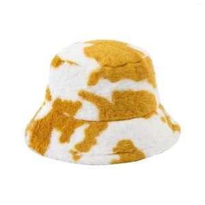 Berets Custom Artificial Leather Promotional Caps Faux Thickened Cow Winter Bucket Hat 90s With String