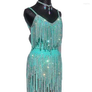 Stage Wear Latin Dance High-End-Customized Sexy Hosenträger mit Catkins Quasten und Diamanten Cha Tango Female Adult Professional Dress