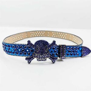 32% rabatt designer New Diamond Studded Women's Blue Shiny Prom Skull Head Belt