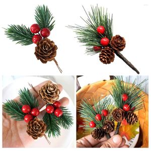 Dekorative Blumen, 10 Stück, künstliche Mini-Kiefernnadeln, Weihnachten, Beeren, Glocke, Tannenzapfen, Stechpalme, Blume, Jahr, Anhänger, Party, Heimdekoration