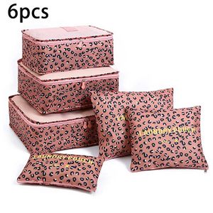 Duffel Bags 6 PCS Leopard Print Travel Suitcase Solid Color Bagage Garderob Kläder Förvaringsarrangör Underkläder Skor Packing Cubes 231123