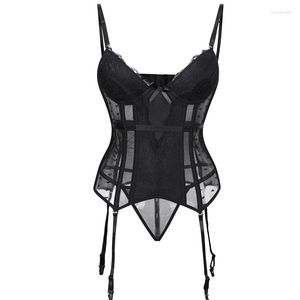 Women's Shapers Women Plus Size Sexy Lingerie Straps Corsets Bustiers Erotic Lace Underwear Mesh Corselet Tops Blue Black BlackRed S-6XL