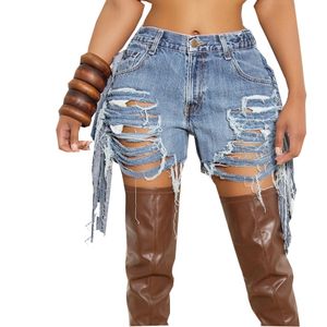 Neue Designer -Denim -Shorts Sommer Frauen Retro Tassels Jeans lässige hohe Taille dehnbarer Mode verzweifeltes Großhandelskleidung 9773