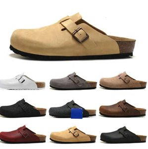 Boston Clog Men Women Designer Sandals Slippers Leather Head Pull Cork Flats Mules Woody Loafers For Lazy Slipper Brown Black Slides Sliders 443ess