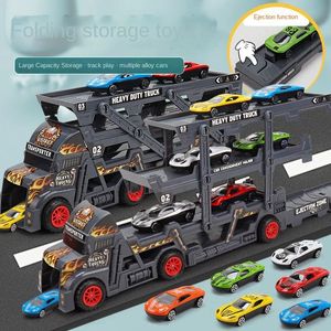 Diecast Model Car Children Little Bus Big Container Truck Storage Box Parkeringsleksak med 3/12 Pull Back Mini Car Toy For Kids Birthday Present 231122