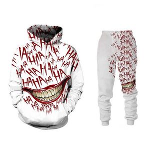 Divertente 3D Clown Stampato Moda Felpa con cappuccio + Pantaloni della tuta Felpa con cappuccio di Halloween Giacca casual Manica lunga Uomo / Donna Tuta sportiva Set RA011