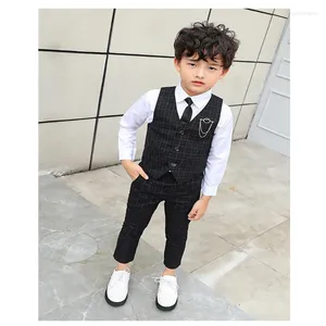 Clothing Sets Boy's 2 Piece Suit Set Slim Fit Grey Elegant Full Children Wedding Luxury High Quality Vest Waistcoat Pants