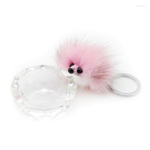 Portachiavi Cute Girls Fluffy Hedgehog Portachiavi Donne Pompon Portachiavi animale su borsa Car Trinket Gioielli Festa di nozze Giocattolo Regalo