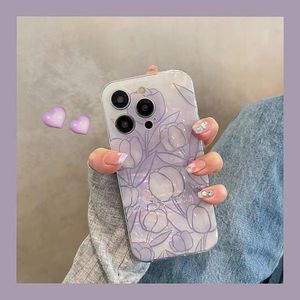 Designer Silicone Telefone Tulip Purple Tulip Adequado para iPhone 14 13 12 Pro Max 11 14PLUS Soft Shell Anti-Fall Case