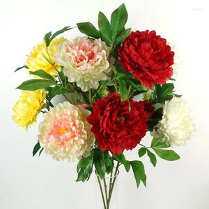 Kwiaty dekoracyjne 2pcs sztuczny piwonia hurtowa domowa dekoracja wnętrz jedwabny kwiat bai mudan bezpośredni sprzedaż 3 bogata piwonia.