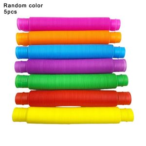 Party Favor 5pcs Colorful Plastic Tube Coil Children' S Creative Circle Toys Early Development Educational Folding Toy Color Random