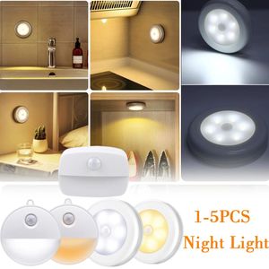 Decorative Objects Figurines Motion Sensor LED Night Light Wireless Round Battery Powered Cabinet Lamp Bedside Lights For Bedroom Home Closet Lighting 231122