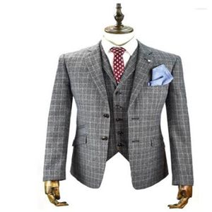 Men's Suits Est Mens UK Designer Grey Two-Piece Notched Lapel Formal Check Suit Slim Fit Custom Made