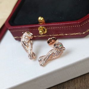 Pantthere Serisi Küpe Kadınlar Tasarımcı Elmas Emerald Leopar Gözleri Sterling Gümüş Altın Kaplama 18K Takı Moda Kristal Lüks 003