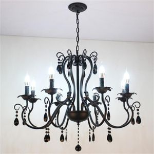 Chandeliers Retro Industrial Chandelier Light European Black White Wrought Iron Lamps With Cystals For Living Room Bar E14 Lustre Luminaria